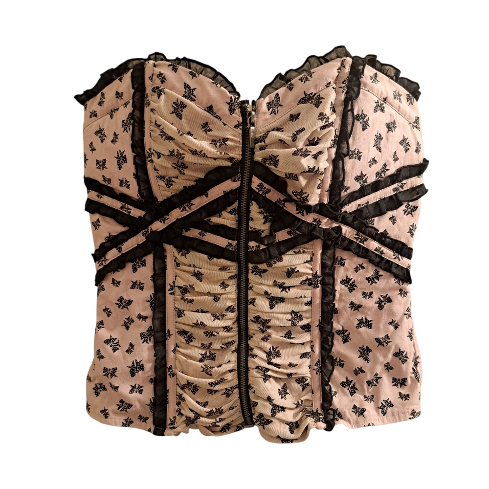 Bebe Ruched Ruffle Bow Design Bustier Corset